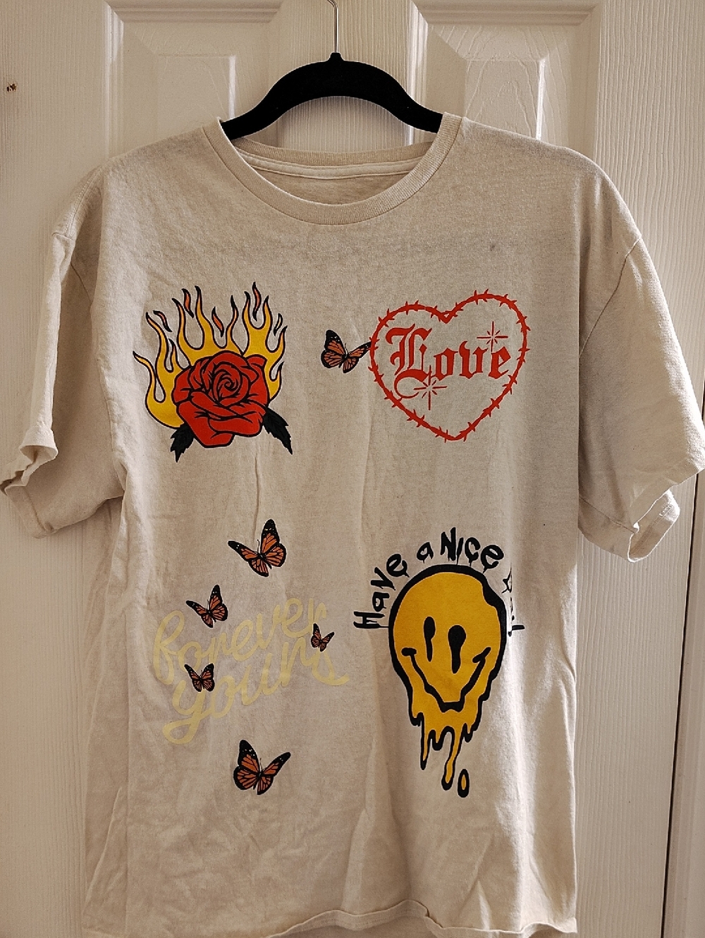 PacSun Beige Logo Tee with Black Print